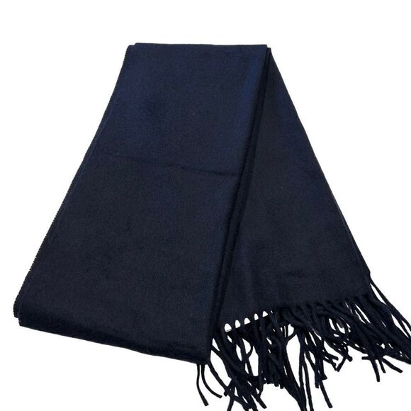 Moschino Vintage Lambswool Navy Fringe Scarf with Teddy Bear Emblem - Picture 5 of 10